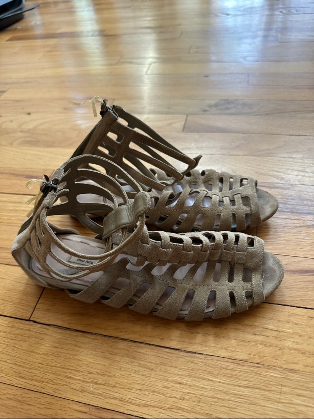 Miu Miu Taupe Gladiator Sandals